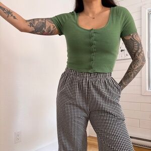 Urban Renewal green button front crop top